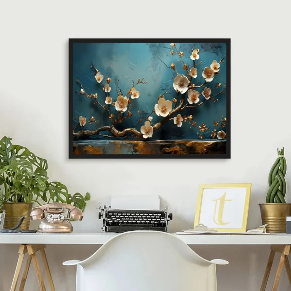 Tablou flori cu ramă - Ramuri Înflorite, tablou cu flori modern, perfect pentru living, birou, hol