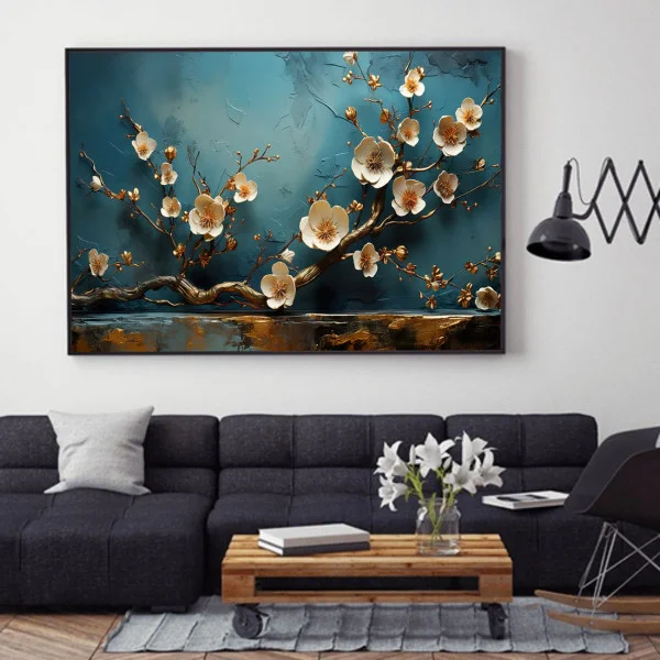 Tablou flori cu ramă - Ramuri Înflorite, tablou cu flori modern, perfect pentru living, birou, hol
