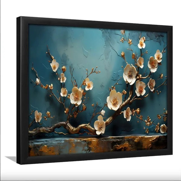 Tablou flori cu ramă - Ramuri Înflorite, tablou cu flori modern, perfect pentru living, birou, hol