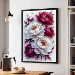 Tablou cu flori înrămat - Bujori Înfloriți, tablou premium inspirat din estetica florală