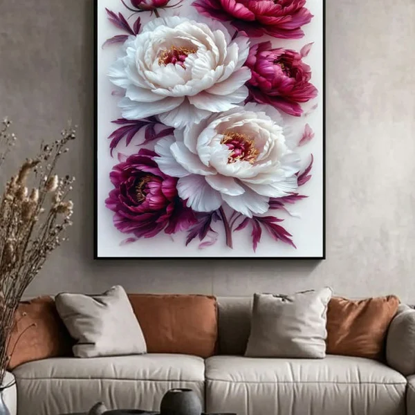 Tablou cu flori înrămat - Bujori Înfloriți, tablou premium inspirat din estetica florală