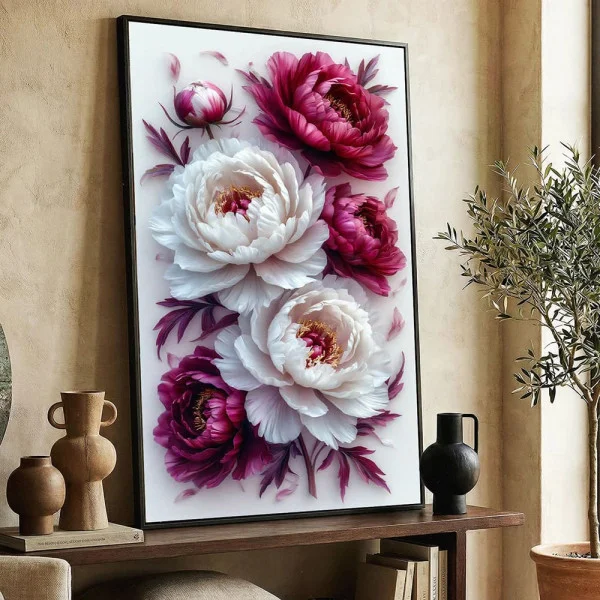 Tablou cu flori înrămat - Bujori Înfloriți, tablou premium inspirat din estetica florală