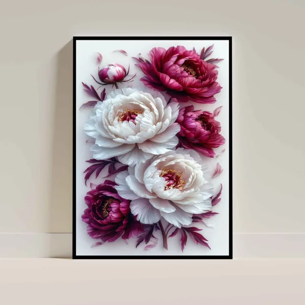 Tablou cu flori înrămat - Bujori Înfloriți, tablou premium inspirat din estetica florală
