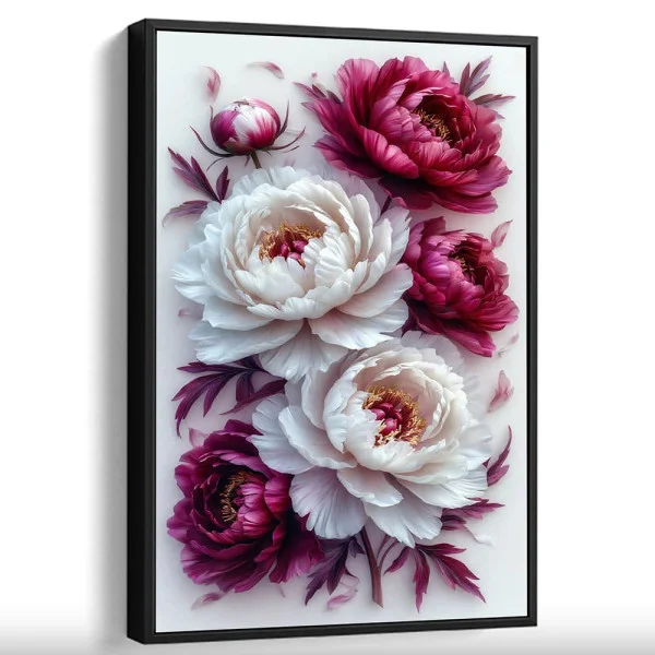Tablou cu flori înrămat - Bujori Înfloriți, tablou premium inspirat din estetica florală