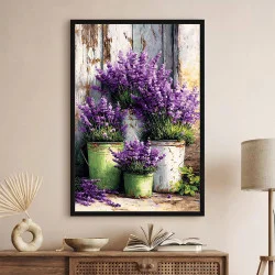Tablou flori cu ramă - Lavandă in ghivece, tablou cu flori modern, perfect pentru living, birou, hol