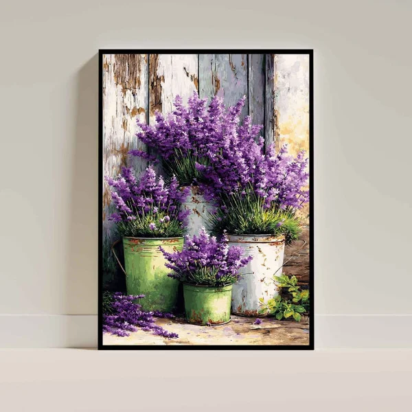 Tablou flori cu ramă - Lavandă in ghivece, tablou cu flori modern, perfect pentru living, birou, hol