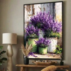 Tablou flori cu ramă - Lavandă in ghivece, tablou cu flori modern, perfect pentru living, birou, hol