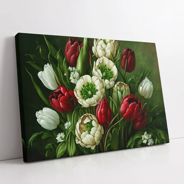 Buchet de Lalele Rosii si Albe - Tablou floral