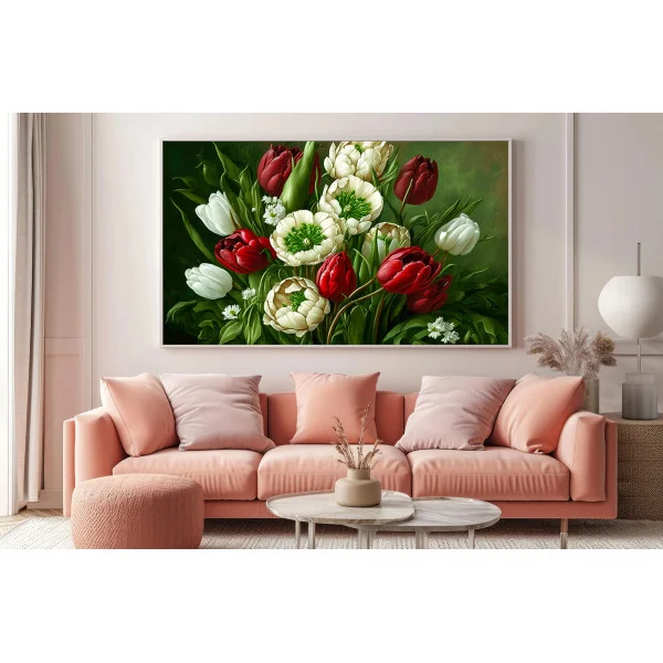 Buchet de Lalele Rosii si Albe - Tablou floral