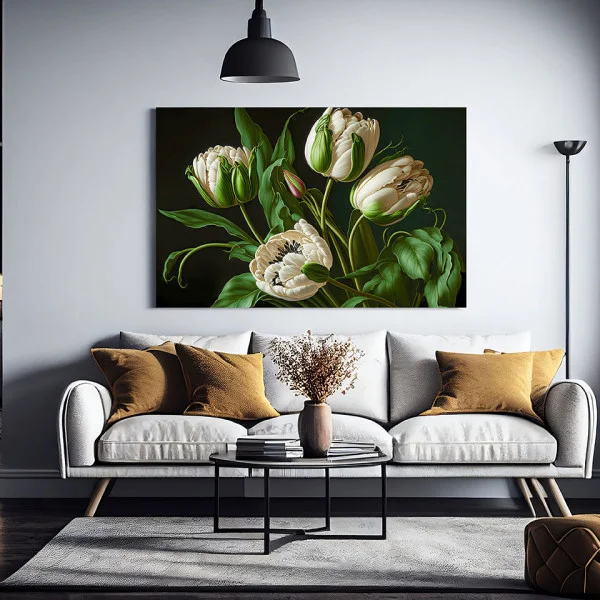 Buchet de Lalele Albe Batute - Tablou floral