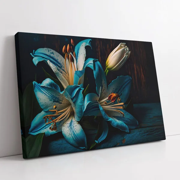 Tablou canvas cu crini albaștri – Crini Albaștri, decor floral elegant pentru living modern