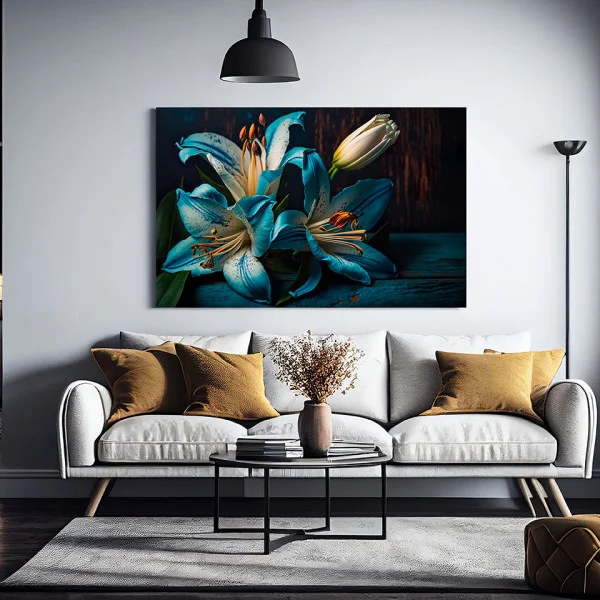 Tablou canvas cu crini albaștri – Crini Albaștri, decor floral elegant pentru living modern