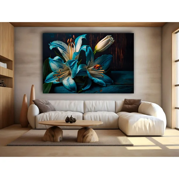 Tablou canvas cu crini albaștri – Crini Albaștri, decor floral elegant pentru living modern