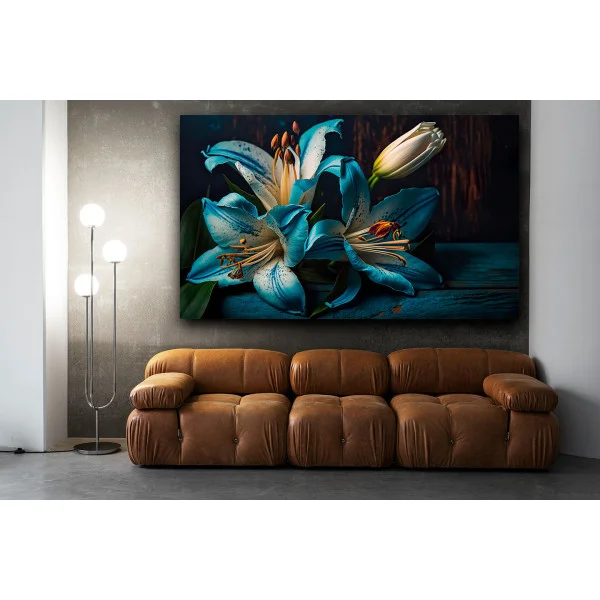 Tablou canvas cu crini albaștri – Crini Albaștri, decor floral elegant pentru living modern