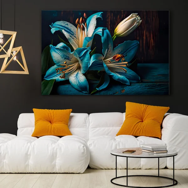 Tablou canvas cu crini albaștri – Crini Albaștri, decor floral elegant pentru living modern