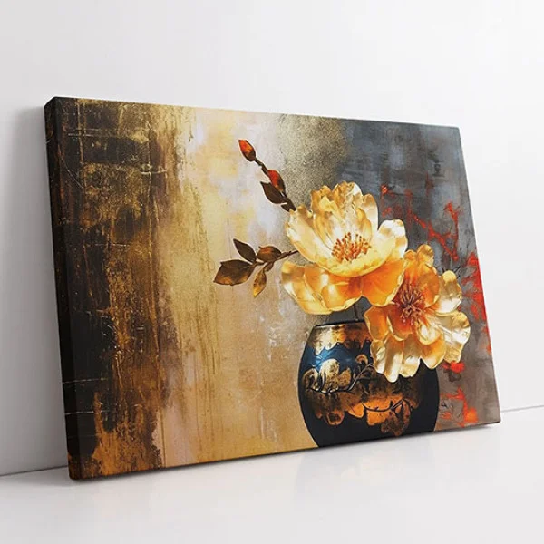 Tablou Canvas cu Flori - Pensula Răsăritului, Reflexii Aurii
