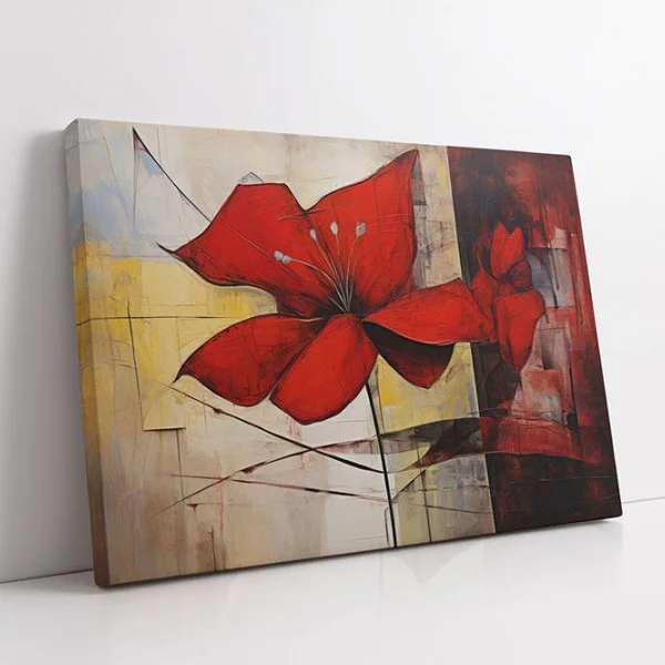 Tablou Canvas cu Flori - Petale Roșii, Contrast Dramatic