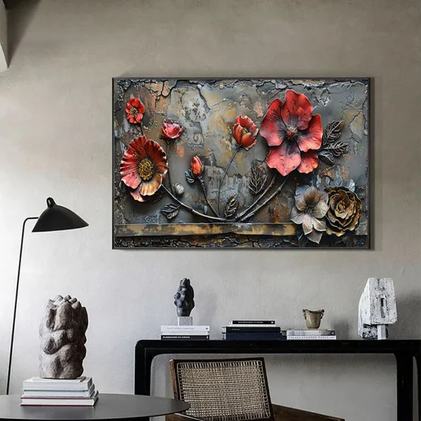 Tablou Canvas cu Flori - Vise Înflorate, Relief Industrial