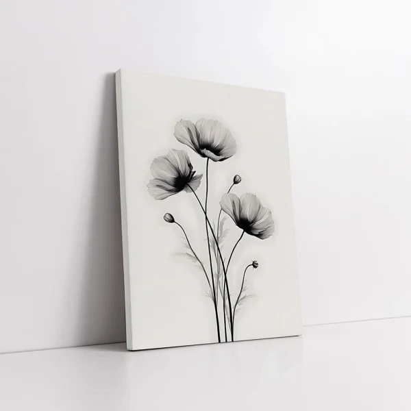Tablou Modern cu Flori - Texturi de Frumusețe, Minimalism Monocrom
