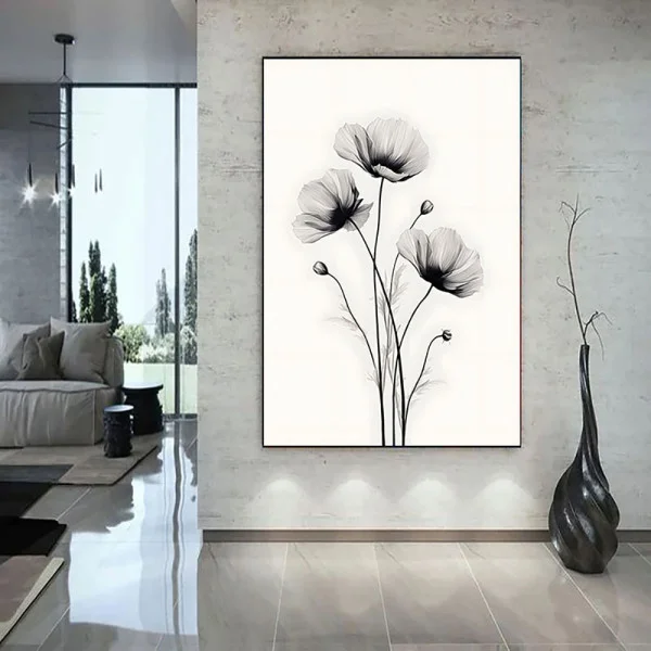 Tablou Modern cu Flori - Texturi de Frumusețe, Minimalism Monocrom