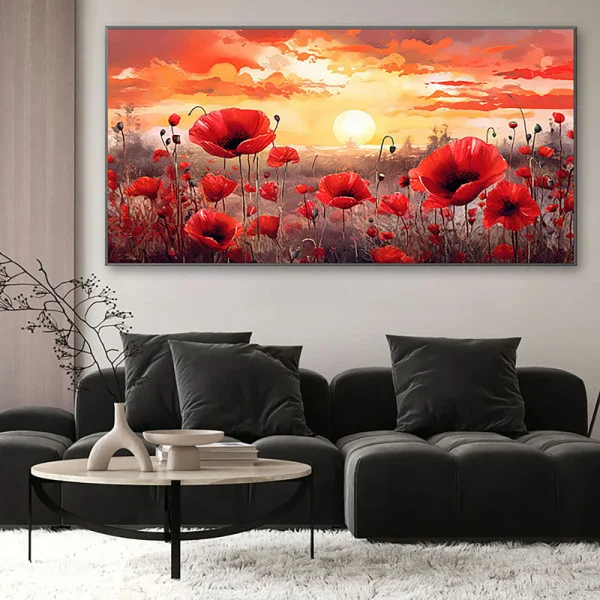 Tablou Romantic cu Maci - Wonder Poppies, Apus Spectaculos
