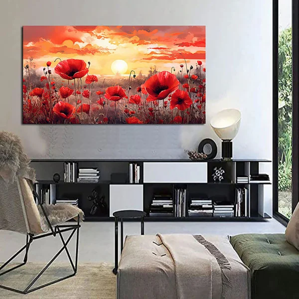 Tablou Romantic cu Maci - Wonder Poppies, Apus Spectaculos