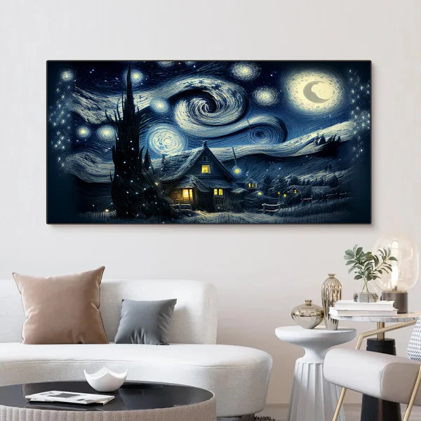 Tablou canvas peisaj - Zăpada și Mult Alb, tablou în stil Van Gogh ideal pentru livinguri sofisticate sau decoruri de poveste