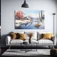 Tablou canvas peisaj - Zăpada Ca Tărâm de Vis, tablou de iarnă cu accente roșu-arămii ideală pentru livinguri primitoare