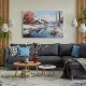 Tablou canvas peisaj - Zăpada Ca Tărâm de Vis, tablou de iarnă cu accente roșu-arămii ideală pentru livinguri primitoare