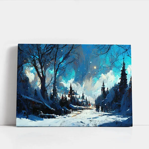 Tablou canvas peisaj - Zi de Iarnă, tablou de iarna perfect pentru decoruri nordice sau livinguri luminoase