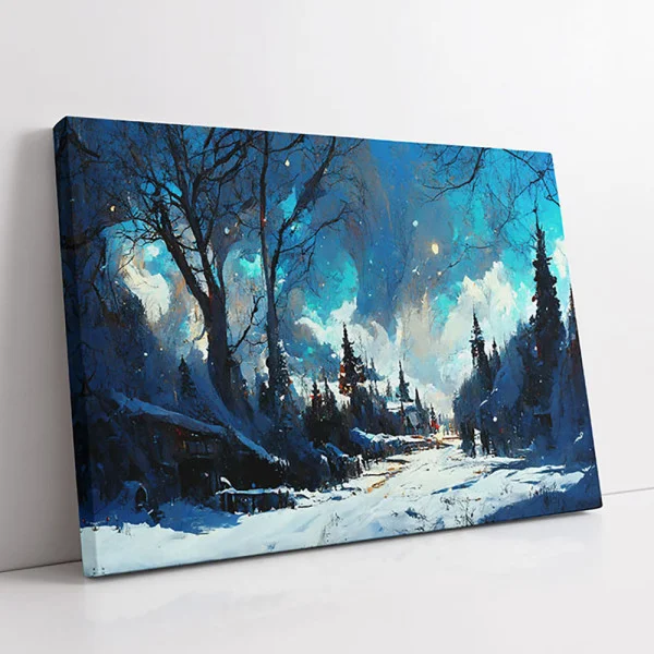 Tablou canvas peisaj - Zi de Iarnă, tablou de iarna perfect pentru decoruri nordice sau livinguri luminoase