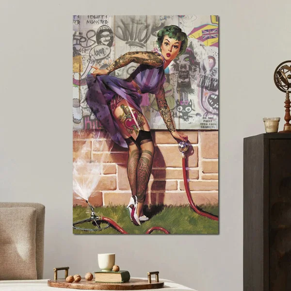 Tablou canvas retro – Domnișoara tatuată, decor vintage alternativ
