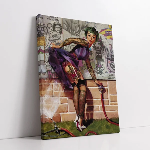 Tablou canvas retro – Domnișoara tatuată, decor vintage alternativ