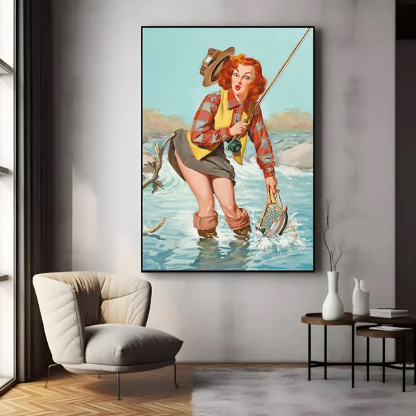 Tablou canvas Pescuit la Râu – afiș retro vintage pentru decor pescari