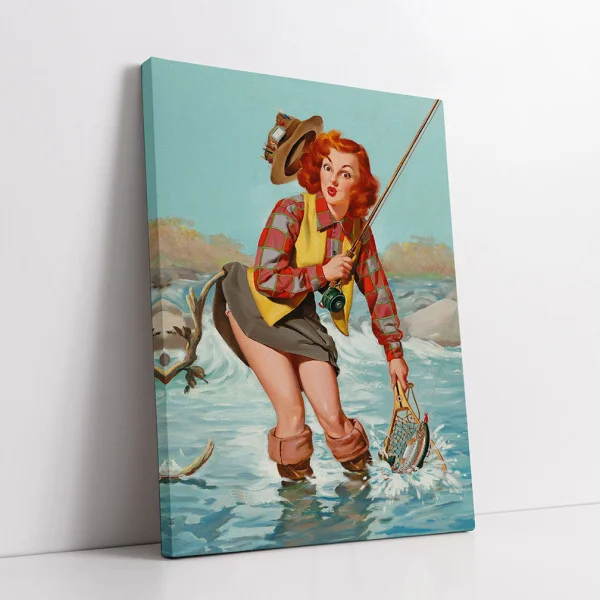Tablou canvas Pescuit la Râu – afiș retro vintage pentru decor pescari