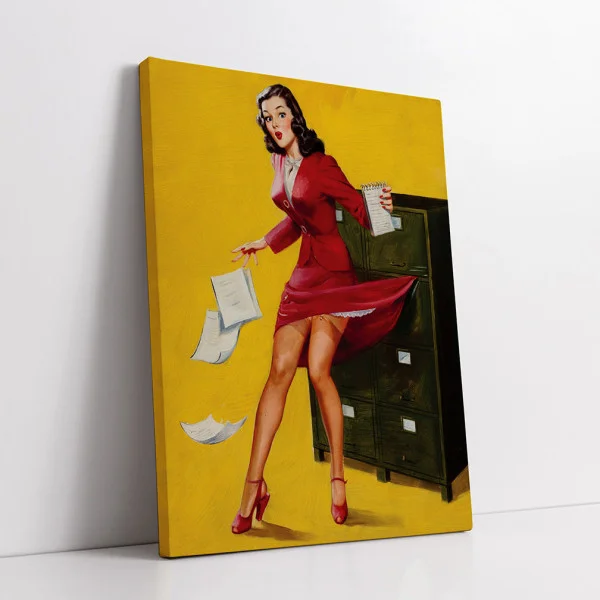 Tablou canvas retro secretară – Domnișoara secretară, afiș vintage office pin-up