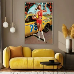 Tablou canvas retro – Campioană vintage cu mașină clasică pentru decor auto