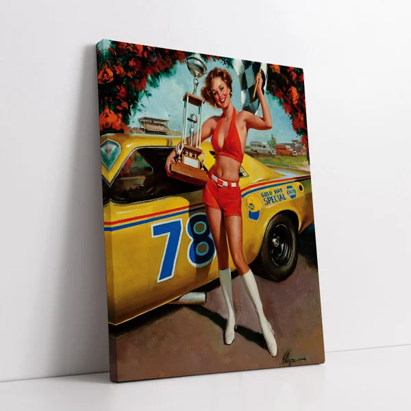 Tablou canvas retro – Campioană vintage cu mașină clasică pentru decor auto