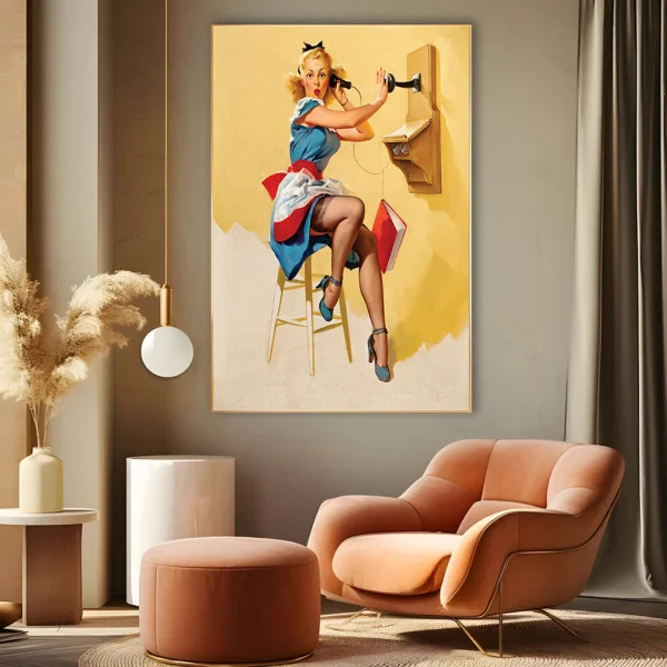 Tablou canvas retro telefonistă – Micuța telefonistă, afiș vintage office