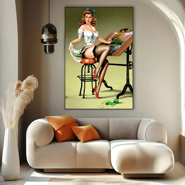 Tablou canvas retro feminin – Artă seducătoare vintage pentru decor modern
