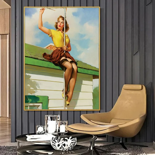 Tablou canvas retro – Doamna de la cablu, afiș vintage office sau lobby