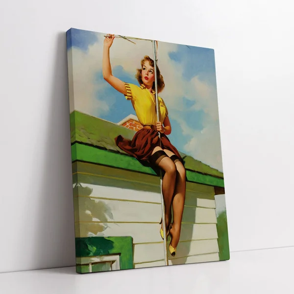 Tablou canvas retro – Doamna de la cablu, afiș vintage office sau lobby