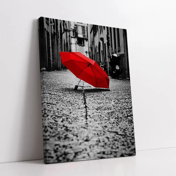 O Umbrelă Roșie - Tablou Alb Rosu