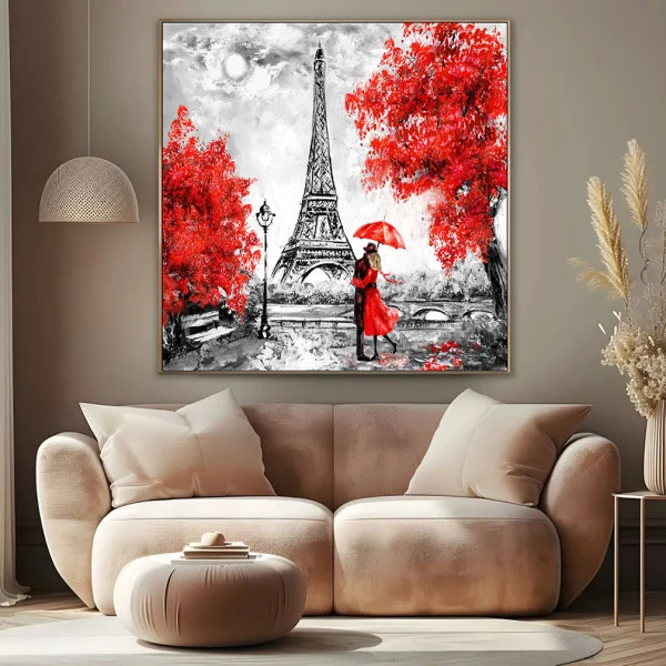 Paris Mon Amour - Tablou Alb Rosu