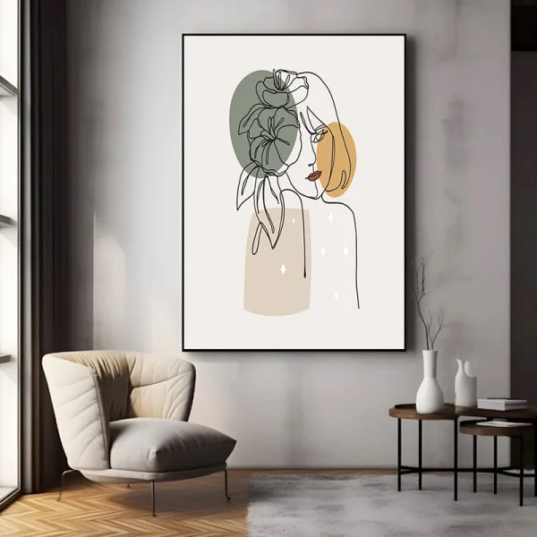 Tablou One Line Art - Sclipiri de Timp, tablou abstract în nuanțe neutre pentru living minimalist