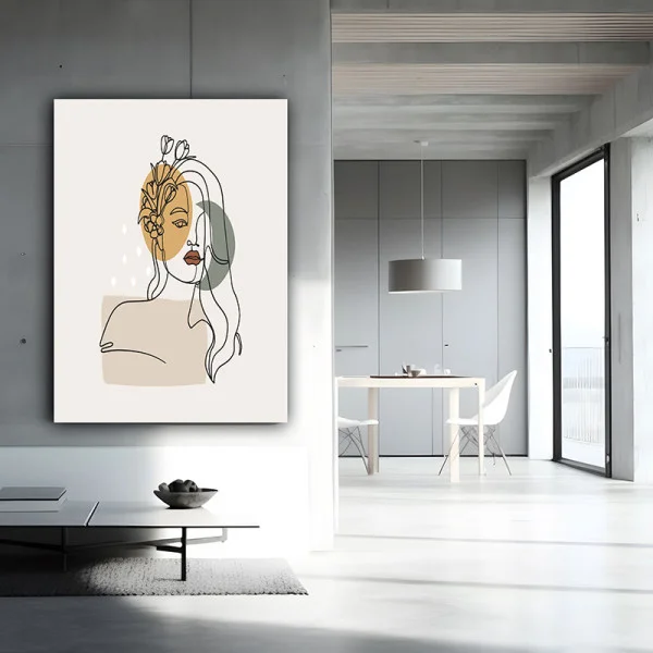 Tablou One Line Art - Silueta unui Gând, tablou design modern, natural pentru casă contemporană