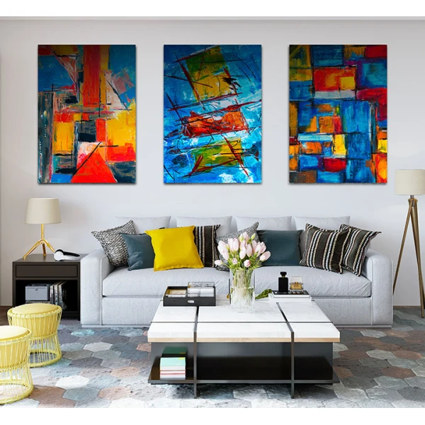 Armonie Geometrică Multicoloră - Set 3 Tablouri