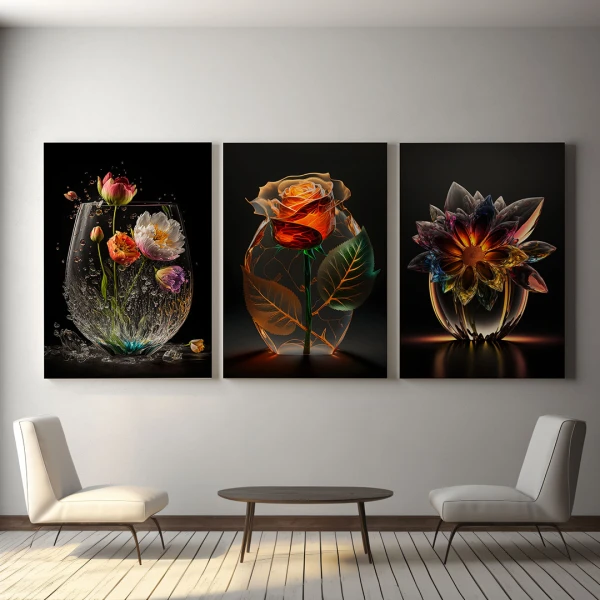 Flori din Cristal Pur - Set 3 Tablouri