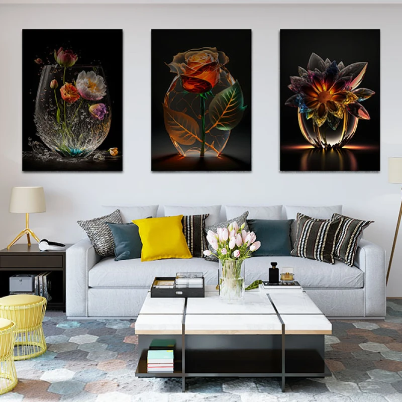 Flori din Cristal Pur - Set 3 Tablouri