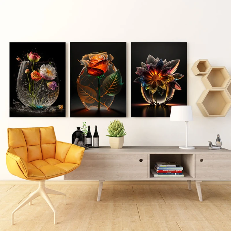 Flori din Cristal Pur - Set 3 Tablouri